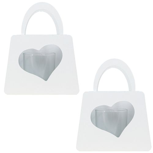 daiktų Žibintas metalinis dekoratyvinis krepšys su širdele balta H18cm 2vnt