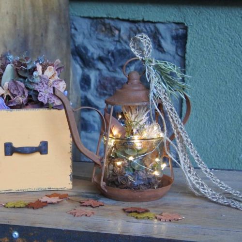 Floristik24 Žibinto metalinio stiklo arbatinuko patina dekoracija Ø15cm H26cm