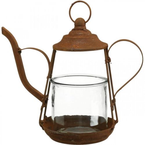 Floristik24 Žibinto metalinio stiklo arbatinuko patina dekoracija Ø15cm H26cm