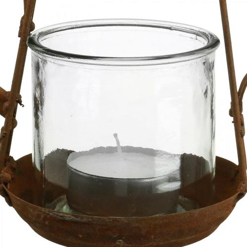 Floristik24 Žibinto metalinio stiklo arbatinuko patina dekoracija Ø15cm H26cm