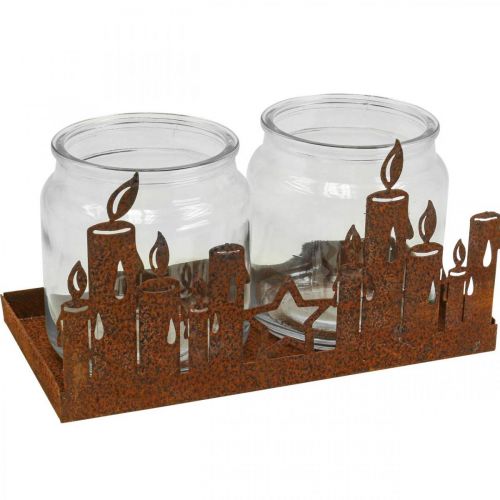daiktų Žibintas metalinio stiklo įdėklas patina dekoratyvinės žvakės 21,5cm