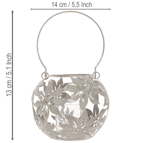 Metalinis pakabinamas dekoratyvinis žibintas su vėjo šviesa, pilkas, Ø14 cm, aukštis 13 cm | Floristik24.lt