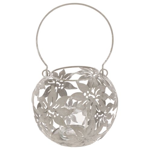 Metalinis pakabinamas dekoratyvinis žibintas su vėjo šviesa, pilkas, Ø14 cm, aukštis 13 cm | Floristik24.lt