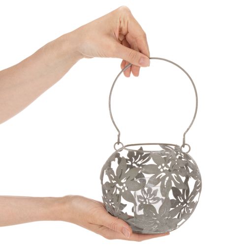 Metalinis pakabinamas dekoratyvinis žibintas su vėjo šviesa, pilkas, Ø14 cm, aukštis 13 cm | Floristik24.lt