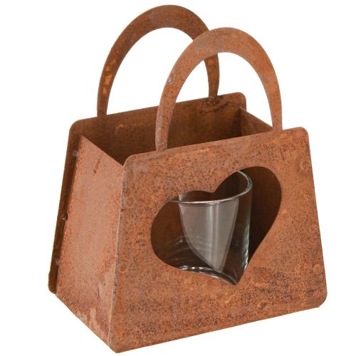 Žibinto metalinis maišelis rūdžių spalvos su stiklo įdėklu, aukštis 15 cm, 2 vnt.