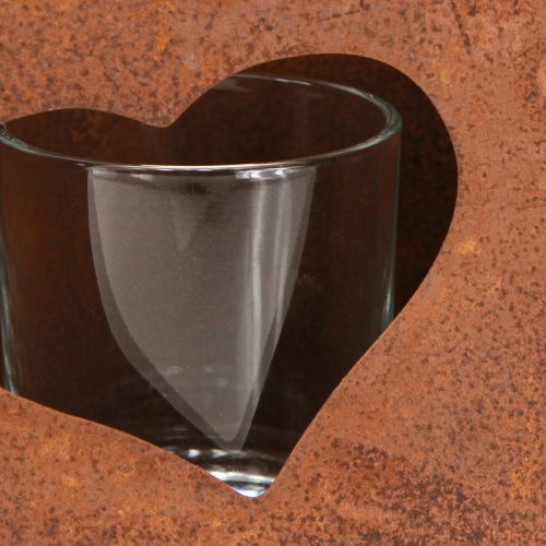 daiktų Žibinto metalinis maišelis rūdžių spalvos su stiklo įdėklu, aukštis 15 cm, 2 vnt.