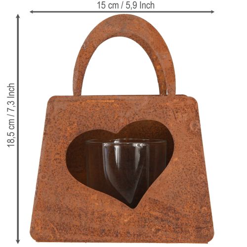 daiktų Žibinto metalinis maišelis rūdžių spalvos su stiklo įdėklu, aukštis 15 cm, 2 vnt.