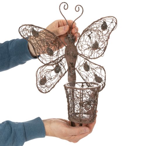 Metalinis žibintas, sienų dekoracija, drugelis, rūdžių spalvos, 36,5 cm | Floristik24.lt