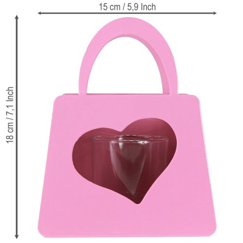 daiktų Žibintas metalinis su stikliniu įdėklu, rožinis, aukštis 18 cm, 2 vnt.