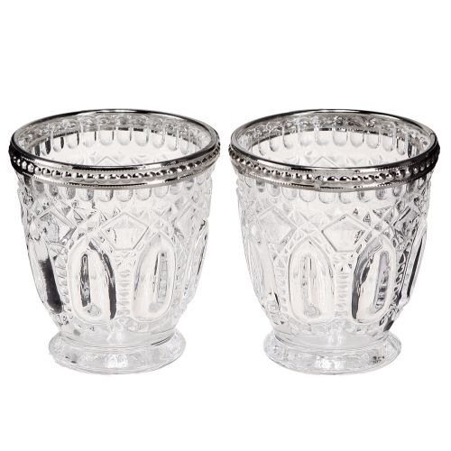 Floristik24 Vėjo lengvas retro stiklas su metaline briauna skaidrus Ø7cm H8cm 6 vnt