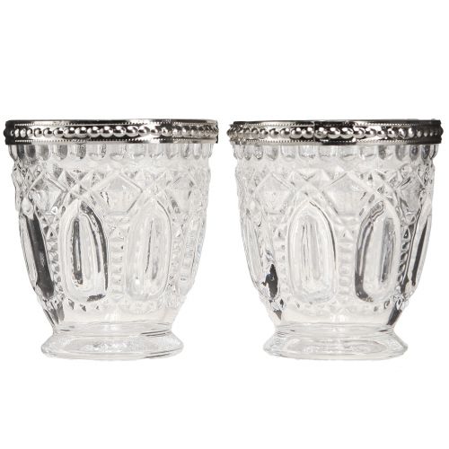 daiktų Vėjo lengvas retro stiklas su metaline briauna skaidrus Ø7cm H8cm 6 vnt