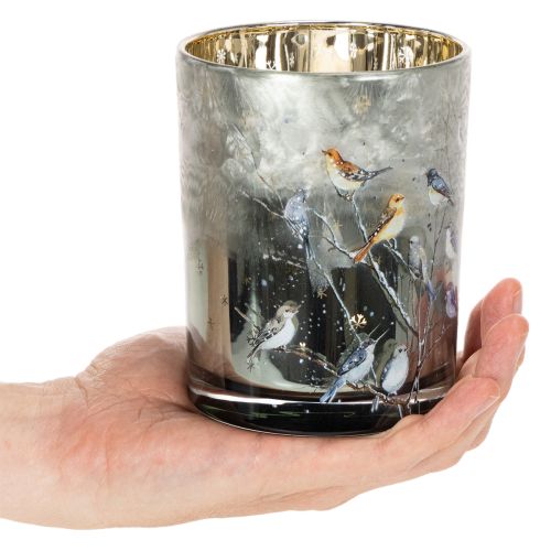 Žvakidė su paukščiais, žiemos raštas, blizgi, 12 cm | Floristik24.lt