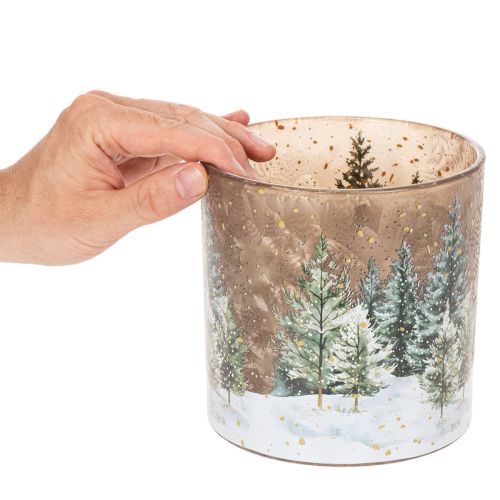 Stiklinė žvakutė su eglės miško raštu, žiemos dekoracija, 15 cm | Floristik24.lt