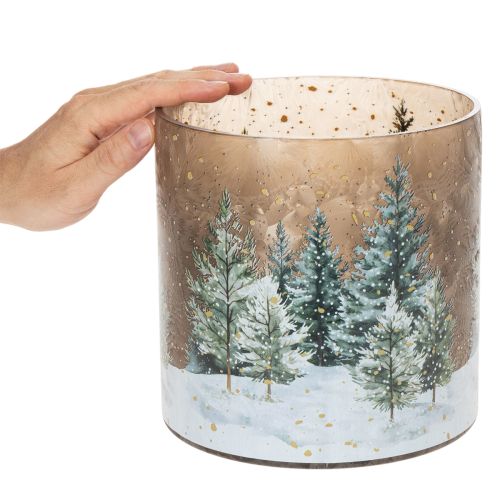 Stiklinė žvakutė su žiemos mišku sniege, kalėdinė dekoracija, 20 cm | Floristik24.lt