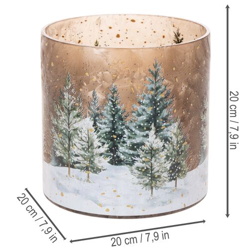 Stiklinė žvakutė su žiemos mišku sniege, kalėdinė dekoracija, 20 cm | Floristik24.lt