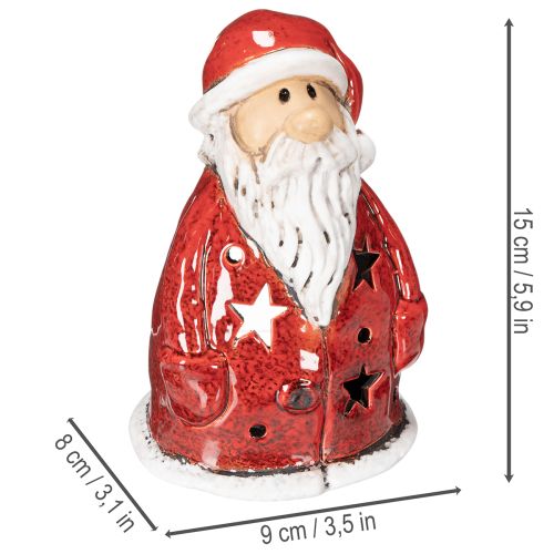 Kalėdų Senelio dekoratyvinė figūrėlė kaip arbatinė žvakutė su žvaigždutėmis, stalo dekoracija, 15 cm | Floristik24.lt