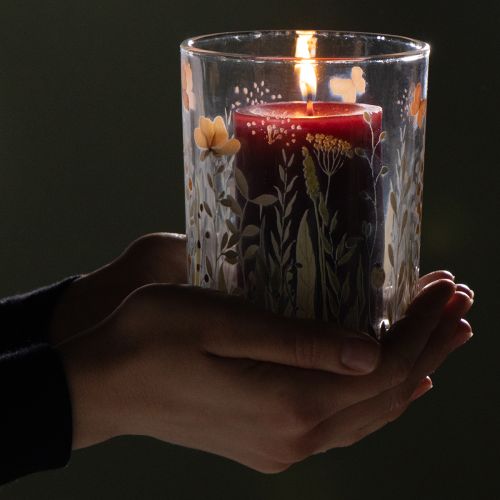 daiktų Dekoratyvinis stiklinis žibintas su drugelių pievos motyvu stilingam namų akcentui, 18 cm, 2 vnt.