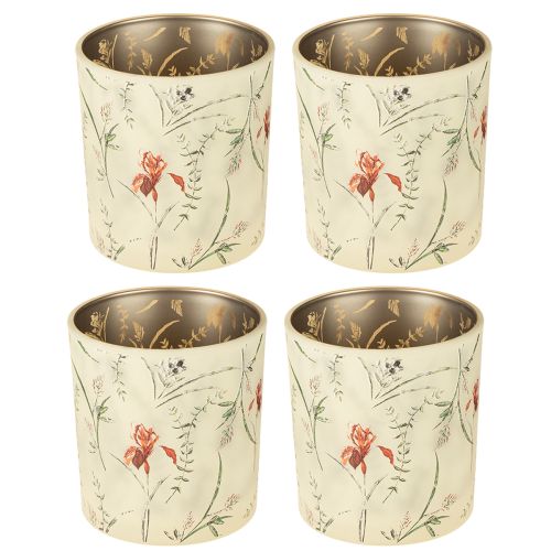 daiktų Dekoratyvinis stiklinis žibintas su gėlių motyvu atmosferiniams namų akcentams, 8 cm, 4 vnt.