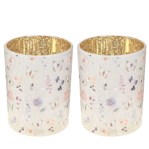 daiktų Stiklinė žvakučių laikiklis su drugelio motyvu jaukioms gyvenimo akimirkoms, 12,5 cm, 2 vnt.