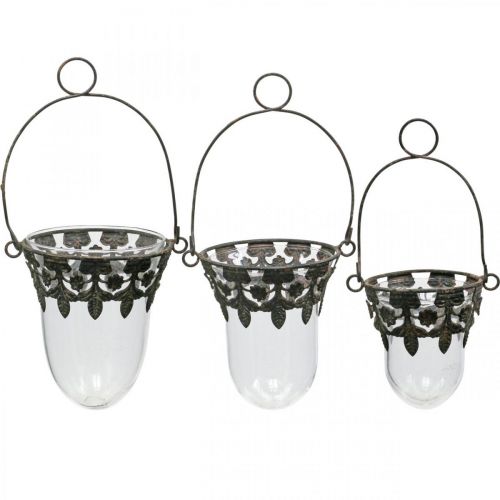 Floristik24 Žibintų stiklas pakabinamam dekoravimui 24/28/30cm rinkinys 3 vnt
