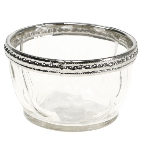 Floristik24 Senovinis arbatos žvakidės stiklas su metaliniu apvadu Ø7cm H4cm