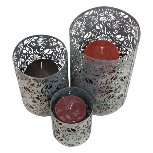 daiktų Žibintų apdaila metalinė sodo pilka H10/15/20cm rinkinys 3 vnt