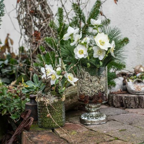 Žibinto stiklo žvakių stiklas senovinės išvaizdos sidabras Ø13cm H24cm