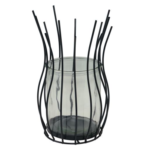 daiktų Žibinto stiklo metalinė dekoratyvinė juoda taurė Ø17cm H27cm