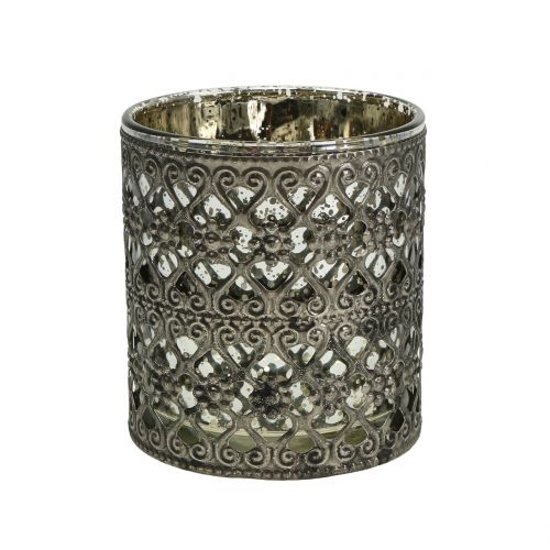 Žibintų stiklas su rytietišku raštu sidabrinis Ø7,5cm H8cm
