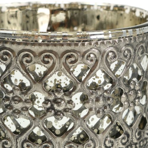 Floristik24 Žibintų stiklas su rytietišku raštu sidabrinis Ø7,5cm H8cm