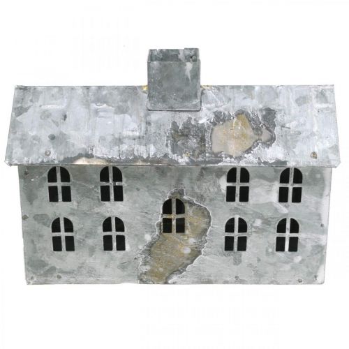 Namo žibintuvėlis metalinis, kalėdinė puošmena, skurdus prašmatnus, baltai skalbtas, senovinės išvaizdos H12,5cm L17,5cm