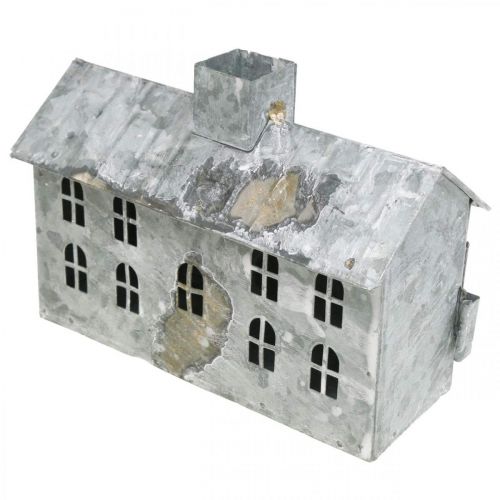 daiktų Namo žibintuvėlis metalinis, kalėdinė puošmena, skurdus prašmatnus, baltai skalbtas, senovinės išvaizdos H12,5cm L17,5cm