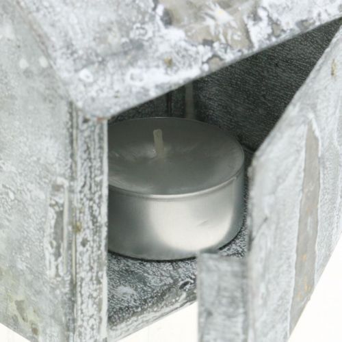 daiktų Žibintų namelis metalinis skurdus prašmatnus skalbtas baltai, rūdžių H11cm
