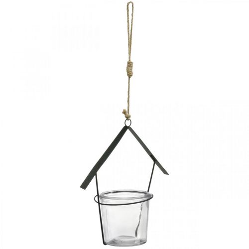 daiktų Žibintų namelis, arbatinės žvakutės laikiklis pakabinimui, metalinė apdaila, stiklas H21,5cm 2vnt