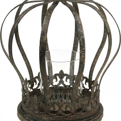 Floristik24 Karūnėlė kaip žibintas, žvakių puošmena, metalinė karūna, senovinė išvaizda, H28cm, Ø21cm