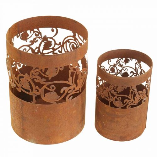 Floristik24 Žibintų metalinis patina žvakių laikiklis Ø10/14,5cm rinkinys iš 2 vnt