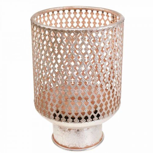 daiktų Žibintas metalinis žvakidės stiklas sidabrinis rožinis Ø18cm H27cm