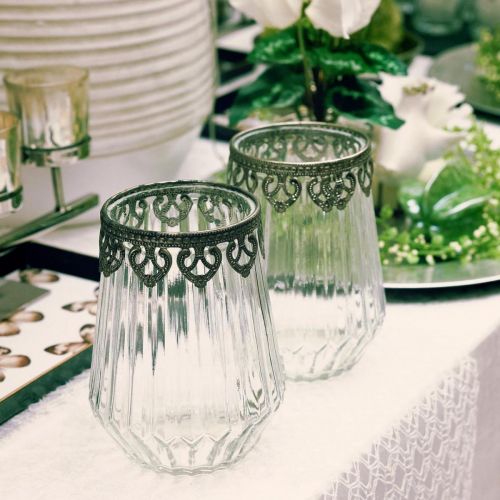 Floristik24 Žibintas vintažinis, žvakių stiklas su metalo apdaila Ø11,5cm H15cm