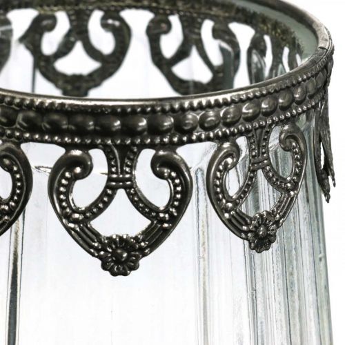 Floristik24 Žibintas vintažinis, žvakių stiklas su metalo apdaila Ø11,5cm H15cm