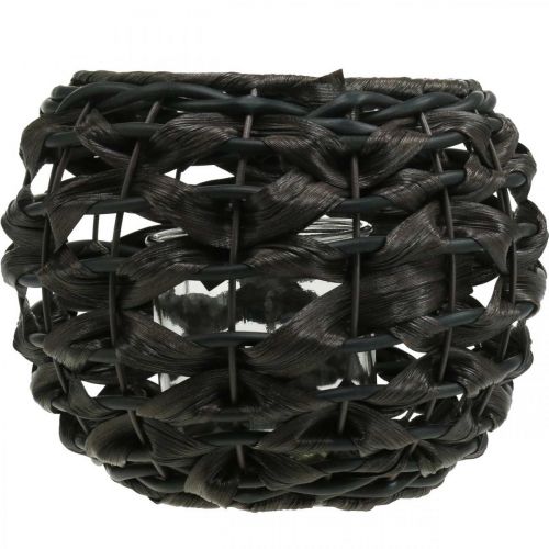 daiktų Žibintu pintas juodas, rudas rotango žvakių stiklas Ø23cm H18cm