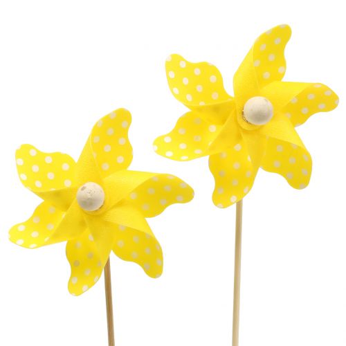 Floristik24 Mini vėjo malūnėlis su taškeliais geltoni Ø8cm 12vnt