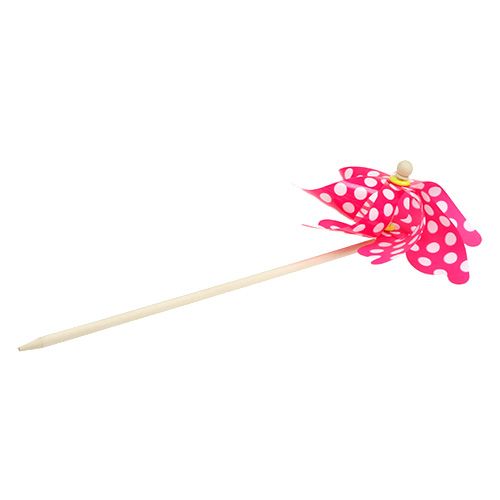 Floristik24 Vėjo malūnas ant pagaliuko su taškeliais fuksijos Ø30cm