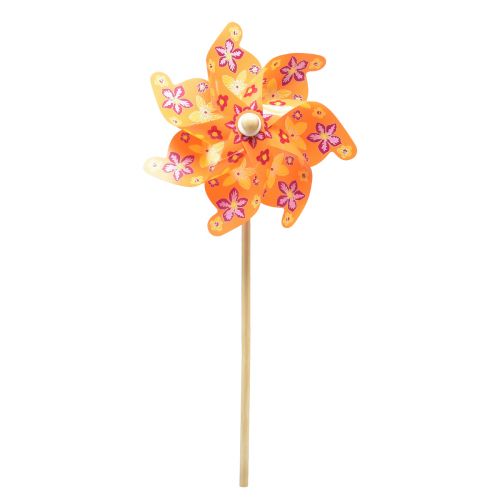 Floristik24 Vėjo malūnas ant lazdos rato oranžinė geltona rožinė Ø30,5cm 74cm