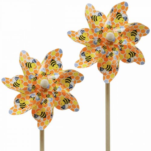 Floristik24 „Pinwheel Bee“ medinis sodo vėjo malūnas Ø17 cm H48 cm 4 vnt.