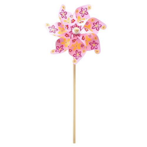Floristik24 Ratukas ant pagaliuko vėjo malūnėlio puošmena rožinė geltona Ø30,5cm 74cm