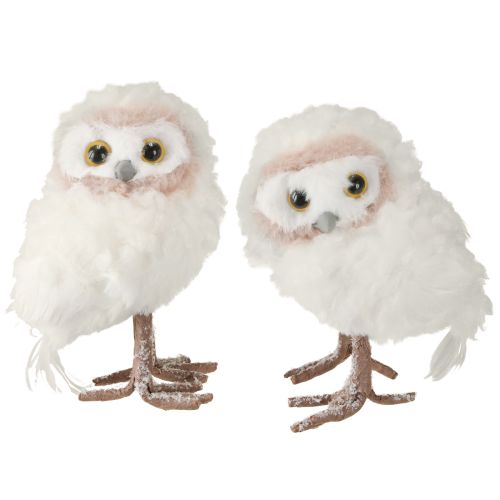 Žiemos dekoracijos dekoratyvinės pelėdų figūrėlės pastatomos baltos 15 cm 2 vnt.