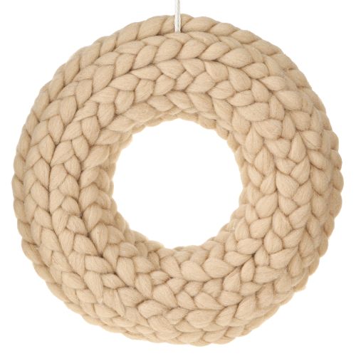 Floristik24 Vilnos veltinio dekoratyvinis vainikas šviesiai rudos spalvos pakabinimui Ø25cm P4cm