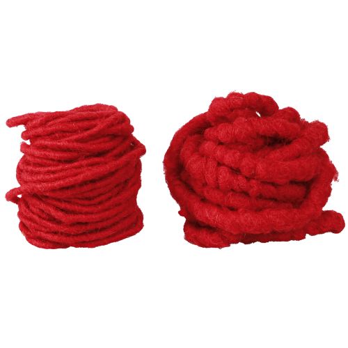 Floristik24 Vilnos virvelė Raudona veltinio virvelė Wick Thread Fleece L7m rinkinys 2vnt
