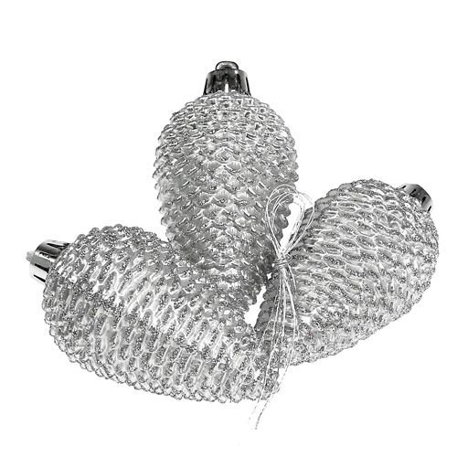 Kūgiai plastikiniai sidabriniai 8cm 6vnt. pakabinimui