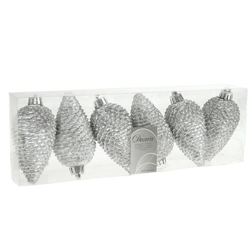 daiktų Kūgiai plastikiniai sidabriniai 8cm 6vnt. pakabinimui